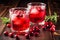 Cranberry juice in glasses. AI Generated