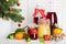 Cranberry juice, honey, mandarins and Christmas tree