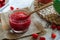 Cranberry marmelade  with fresh fruit on wooden background