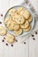 Cranberry orange shortbread cookies are bursting with flavour from dried cranberries and fresh orange zest closeup on the plate.