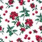 Cranberry pattern seamless. Wild summer forest berry engraving style, cowberry botanical sketch. Plant stems with green