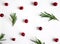 Cranberry pattern on white wooden background. Background with cranberries. Useful berries. Flat lay, top view