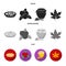 Cranberry, pumpkin pie, honey pot, maple leaf.Canada thanksgiving day set collection icons in black, flat, monochrome