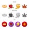 Cranberry, pumpkin pie, honey pot, maple leaf.Canada thanksgiving day set collection icons in cartoon,flat,monochrome