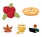 Cranberry, pumpkin pie, honey pot, maple leaf.Canada thanksgiving day set collection icons in cartoon style vector