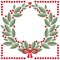 Cranberry wreath with leaves, berries, heart shape and red bow vector isolated winter holiday card