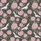 Crane birds dance, pink peony flowers. Floral repeating background. Watercolor