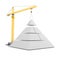 Crane and blank 3d pyramid with room for graphics