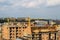 Crane and building construction, aerial view, Lviv.