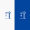 Crane, Building, Construction, Constructing, Tower Line and Glyph Solid icon Blue banner Line and Glyph Solid icon Blue banner