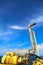 Crane construction on Oil and Rig platform for support heavy cargo, Transfer cargo or basket on work site, Heavy industry