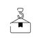 Crane holding cardboard box cargo delivery line style icon