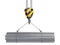 Crane hook hanging on a steel ropes with big steel reinforcement pack