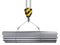 Crane hook hanging on a steel ropes with big steel tubes pack