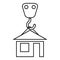 Crane hook lifts home Holds roof house icon outline black color vector illustration flat style image