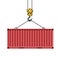 Crane hook lifts the metal container. Transportation of cargo. I