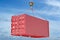 Crane hook and red cargo container