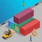 Crane lifts a big container with cargo isometric. Global logistics. Freight transportation 3d concept. Cargo loading
