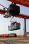 Crane on rails lifting containers