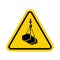 Crane sign. Crane warning sign with suspended load. Yellow triangle sign with a crate attached to a hook inside. Caution crane,