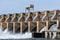 A crane sits on top of the spillway at the Ice Harbor Dam on the Snake River, Washington, USA