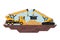 Crane truck and telescopic crane moving heavy objects, heavy machinery used in the construction and mining industry. safety cones