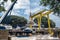 Crane works at a construction site on the subway line, in Santo Amaro neighborhood,,