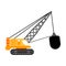 Crane with wrecking ball isolated. Construction machinery vector