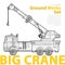 Crane, yellow and orange typography set of ground works machines vehicles.