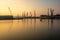 Cranes along the River Nervion in the industrial North of Bilbao, Spain