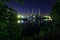 Cranes in a dock at Angara river in Russia at night