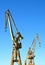 Cranes to repair boats on the coast of the capital city of Cadiz. Andalusia. Spain.