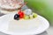 Crape cake , fruit topping