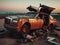Crash abandoned rusty expensive atmospheric sedan yard circulation ban for co2 emission 2030 agenda