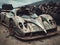 Crashed abandoned rusty expensive atmospheric supercar circulation banned for co2 emission dystopian