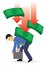 Crashing of dollar onto businessman. Concept of recession or stock economy crash