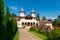Crasna, Prahova, Romania - July 21, 2019: Front view of the Crasna Monastery near Izvoarele, Prahova