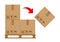 Crate boxes on wooded pallet and symbol red arrow for product arrangement concept, stack cardboard box in factory warehouse