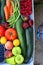 Crate of Food and Blue Sandals