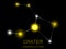 Crater constellation. Bright yellow stars in the night sky. A cluster of stars in deep space, the universe. Vector illustration