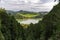 The crater lake Lagoa das Furnas in the homonym volcanic caldera in Sao Miguel island. Azores, Portugal