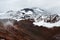 Crater of Mount Etna volcano in winter, Sicily island, Italy. Landscape of Silvestri craters with black volcanic lava