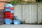 Crates containers outside warehouse.