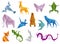 Crawfish, antelope, butterfly, frog, elephant, dove, bear, fish, bull, fox, lizard, hare, dragon. Animals origami set