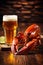 crawfish crab crayfish snack glass red freshness beer food seafood background. Generative AI.