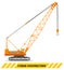 Crawler crane. Detailed illustration of heavy construction machines and equipment. Vector illustration.