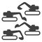 Crawler excavator icon. Set of four variants of the bucket position. Vector on a white background.