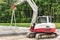 Crawler Excavator Laying curbs for new Footpath