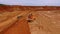 Crawler excavator standing in sand quarry. Aerial view of sand mining in quarry