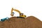 Crawler Excavators are bucket lift up with pipeline in the construction site.